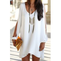 Elegant Women's V-Neck Long Sleeve Loose-Fitting White Chiffon Dress